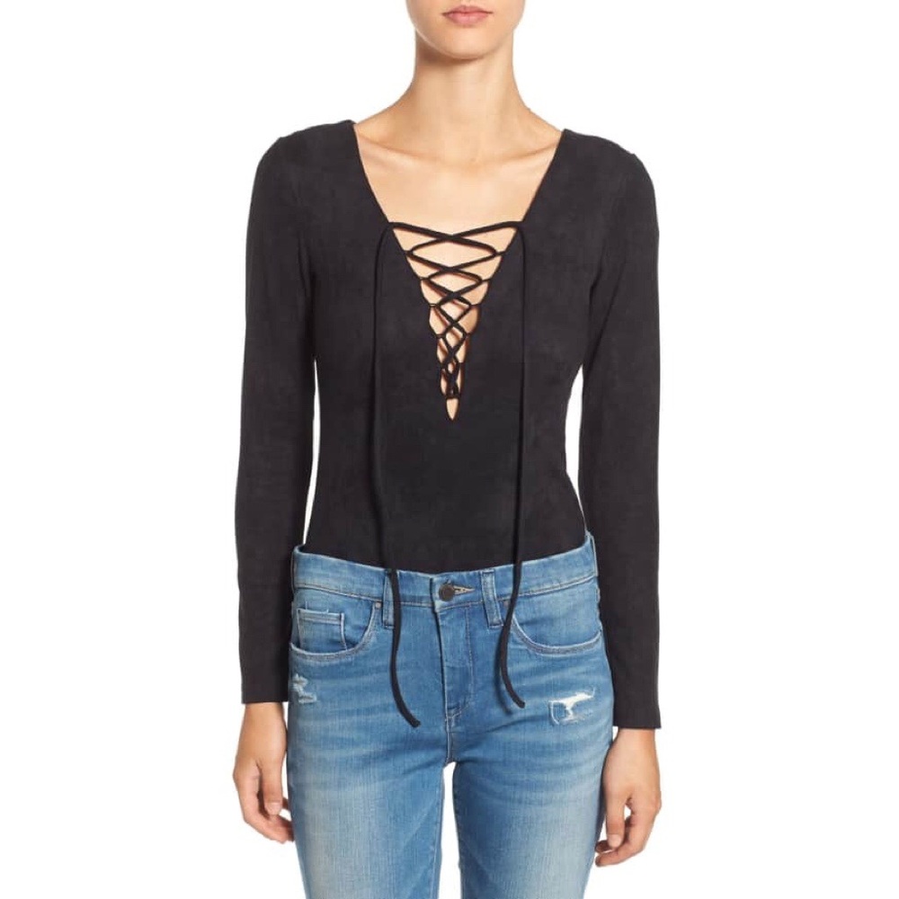 Glamorous suede lace up bodysuit